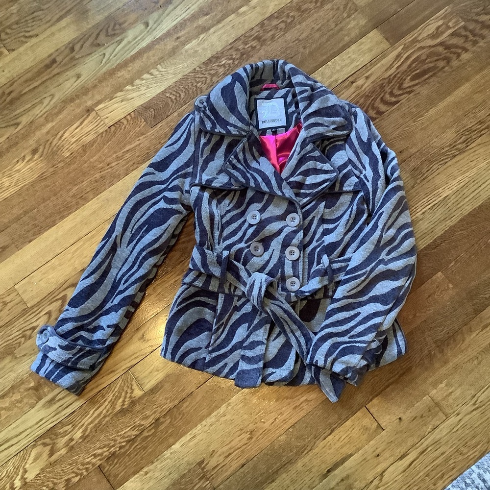 Zebra Pattern Double-Breasted Pea Coat